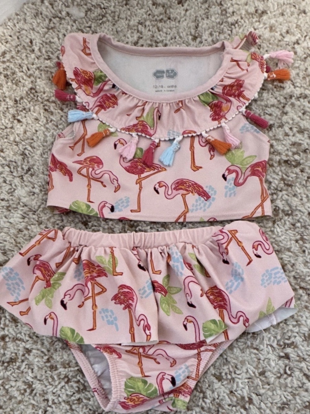 mud pie Flamingo Tassel One-Piece Swimsuit Baby 12-18M